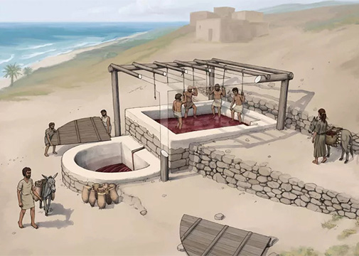 Reconstruction of the wine press at Tell el-Burak, looking from the southeast