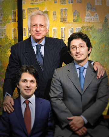 Family photo of Château Marsyas Founder Johnny R Saadé and sons Karim Saadé and Sandro Saadé