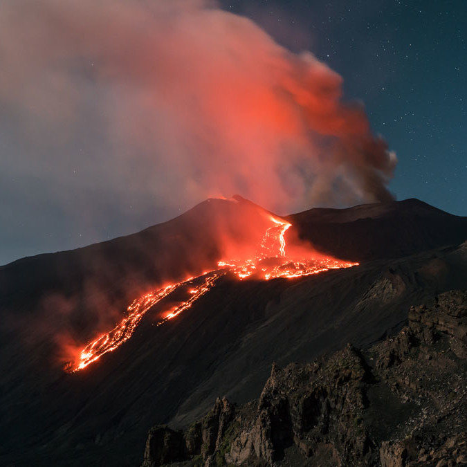 Mount Etna volcano erupting