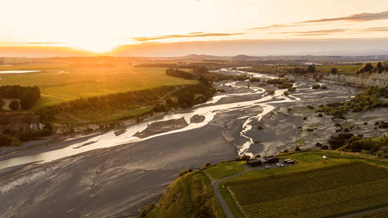 Aerial Drone photo of the Easthope vinyard, overlooking the Ngaruroro River