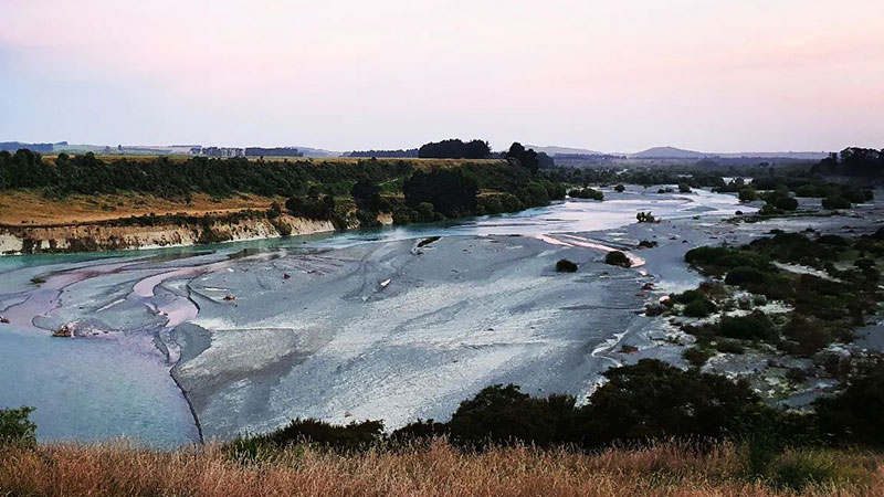 A View of the normally placid Ngaruroro River from the Easthope Vineyard